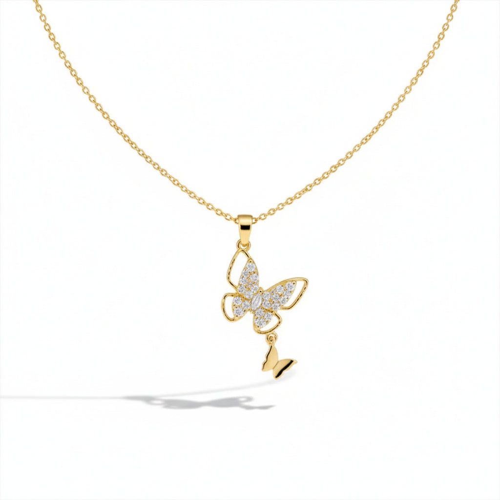 Modern Crystal Twin Butterfly Drop Necklace GWN -142