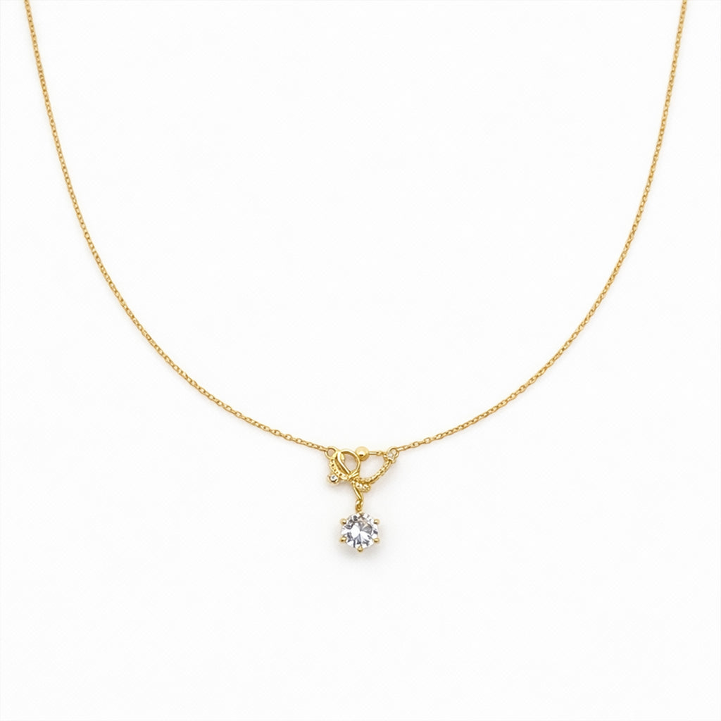Modern Crystal Ribbon Bow Solitaire Necklace GWN -129