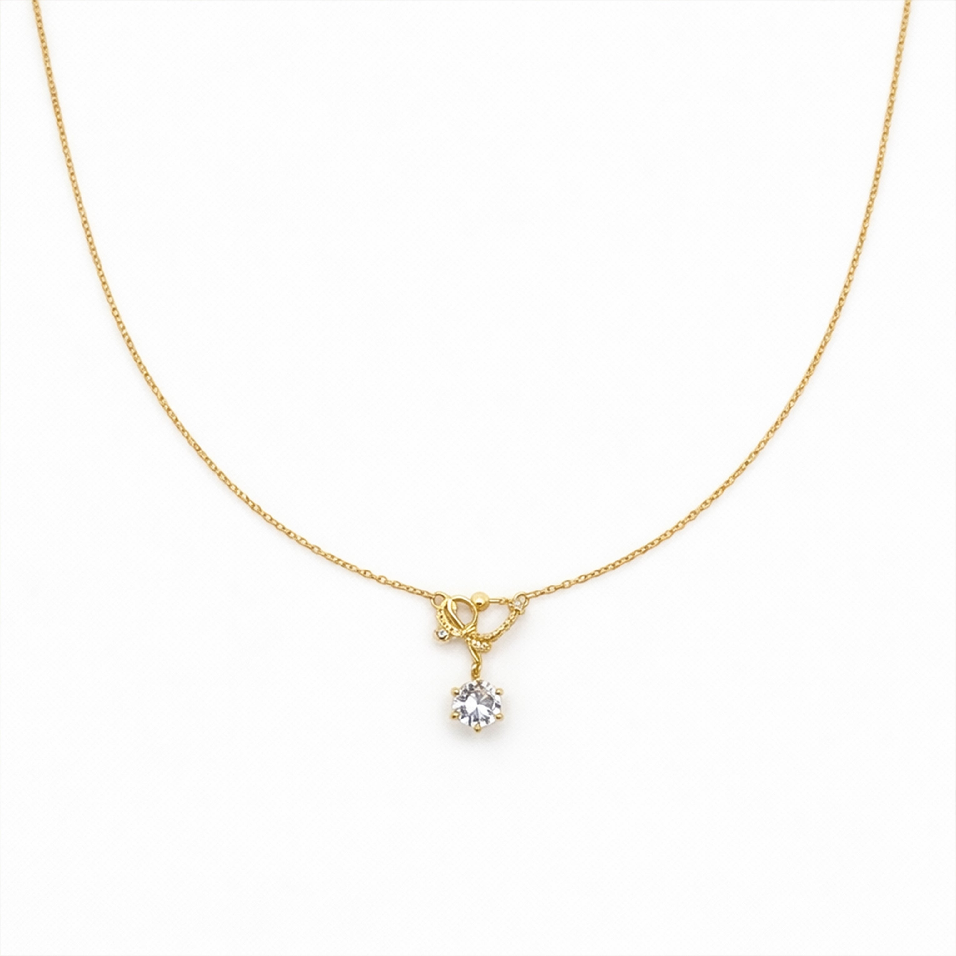 Modern Crystal Ribbon Bow Solitaire Necklace GWN -129