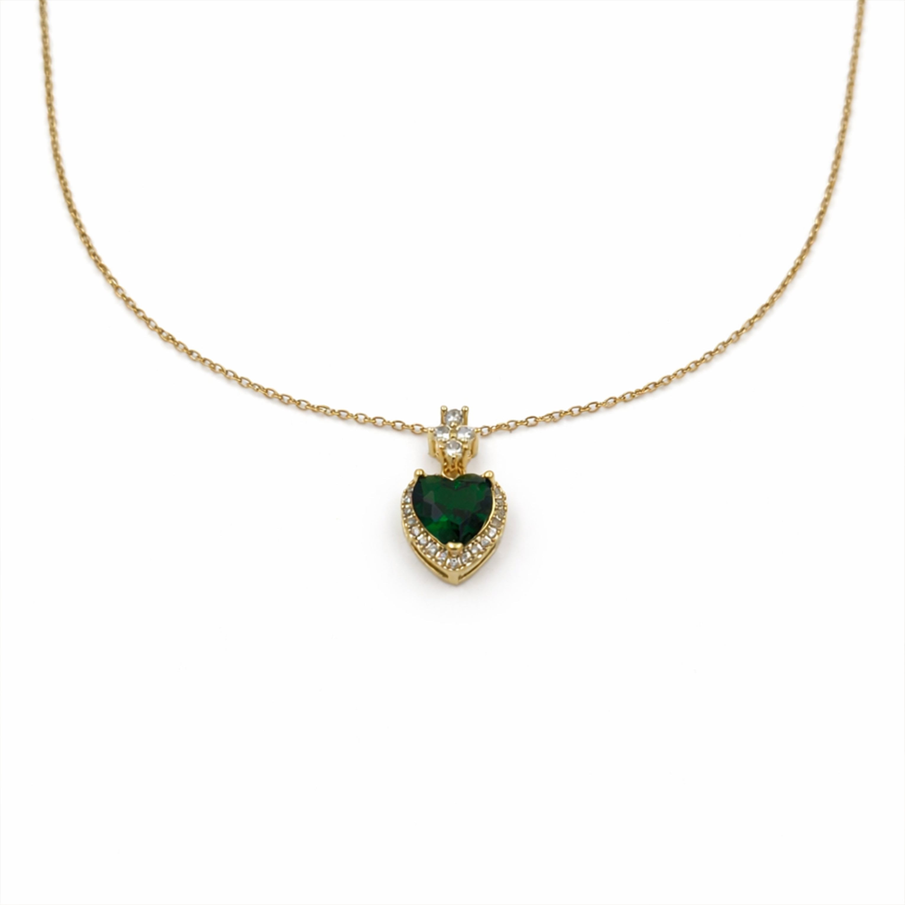 Modern Emerald Heart Halo Pendant Necklace GWN -163
