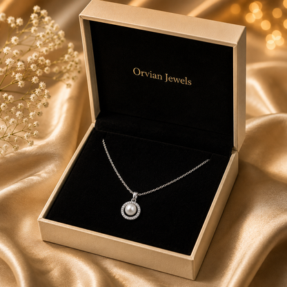 Silver Pearl Halo Pendant Necklace GWN -58