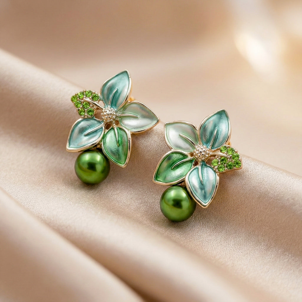 Flora Bloom Green Mint Pearl Earrings GWE -184
