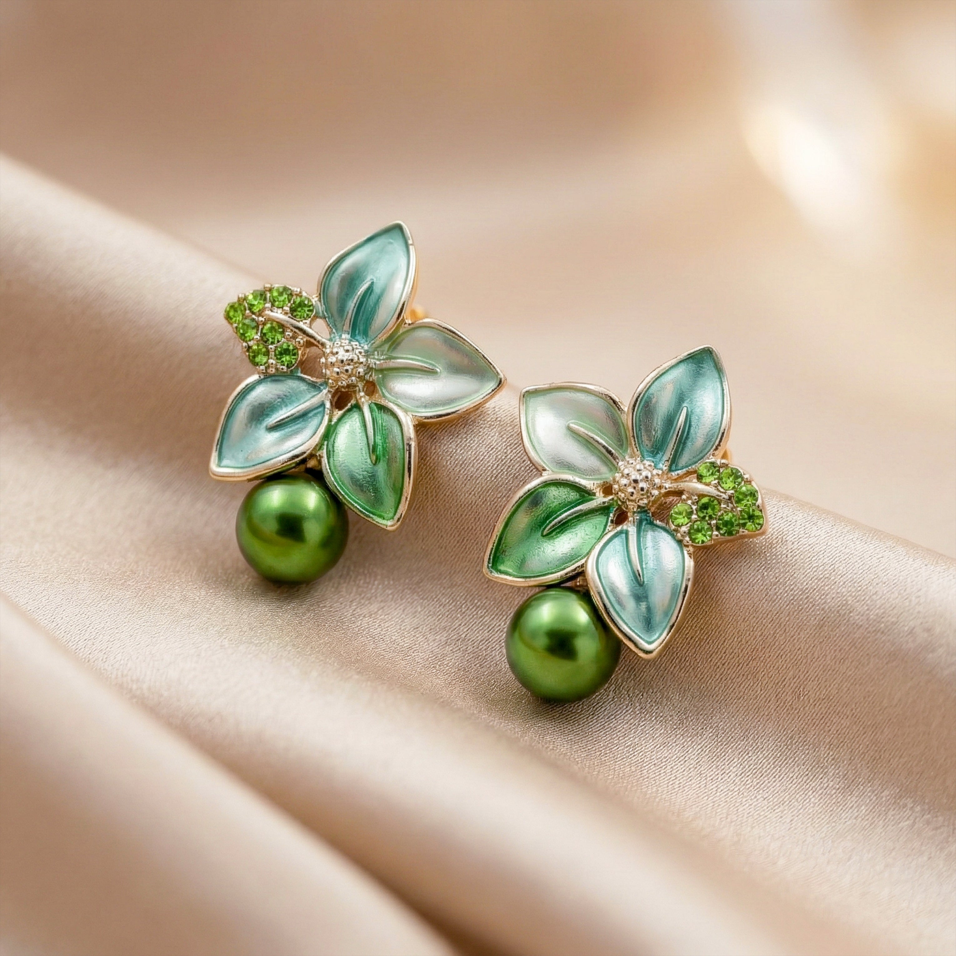 Flora Bloom Green Mint Pearl Earrings GWE -184