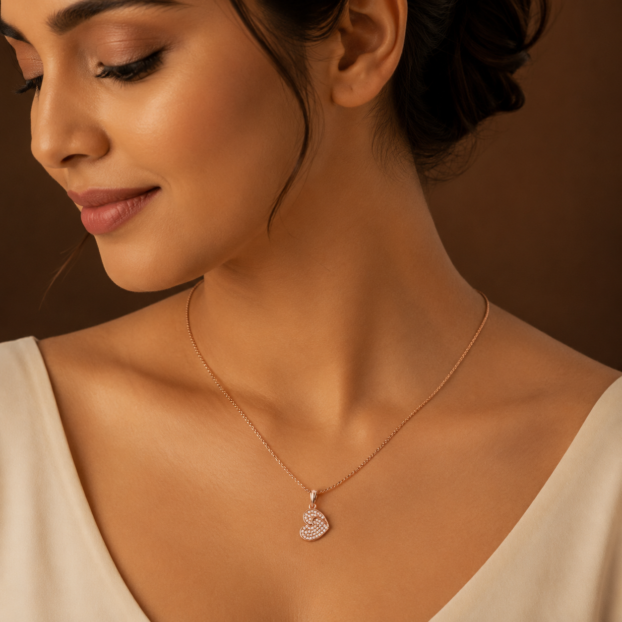 Diamond Swirl Heart Necklace GWN-217