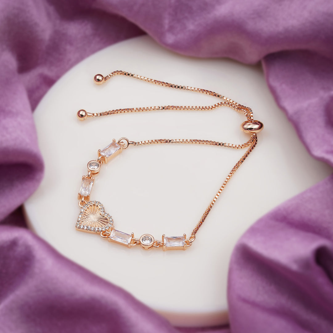 Radiant Sunburst Heart & Baguette Crystal Bolo Bracelet GWB-49