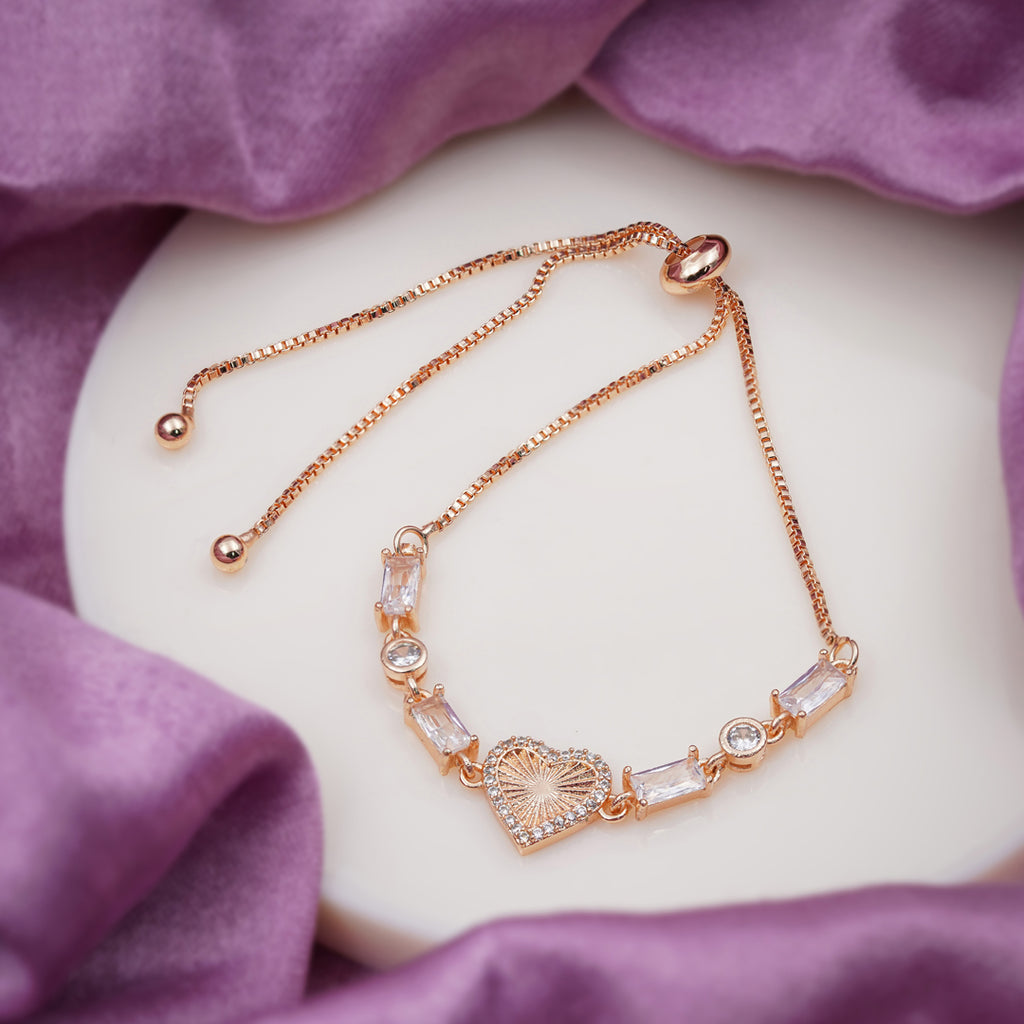 Radiant Sunburst Heart & Baguette Crystal Bolo Bracelet GWB-49