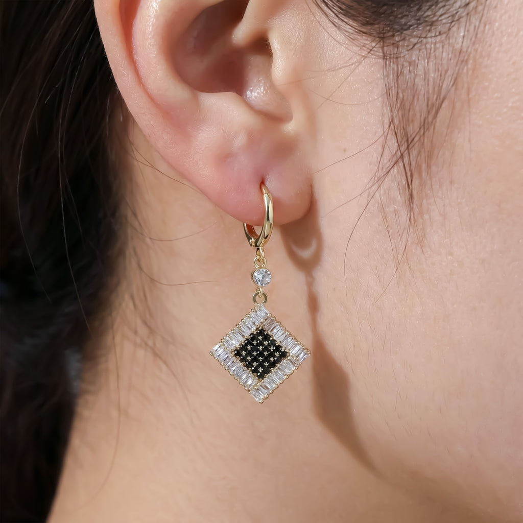 Classic Square Black Noir Hoop Earrings GWE -150
