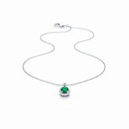 Modern Emerald Green Halo Solitaire Necklace GWN -161