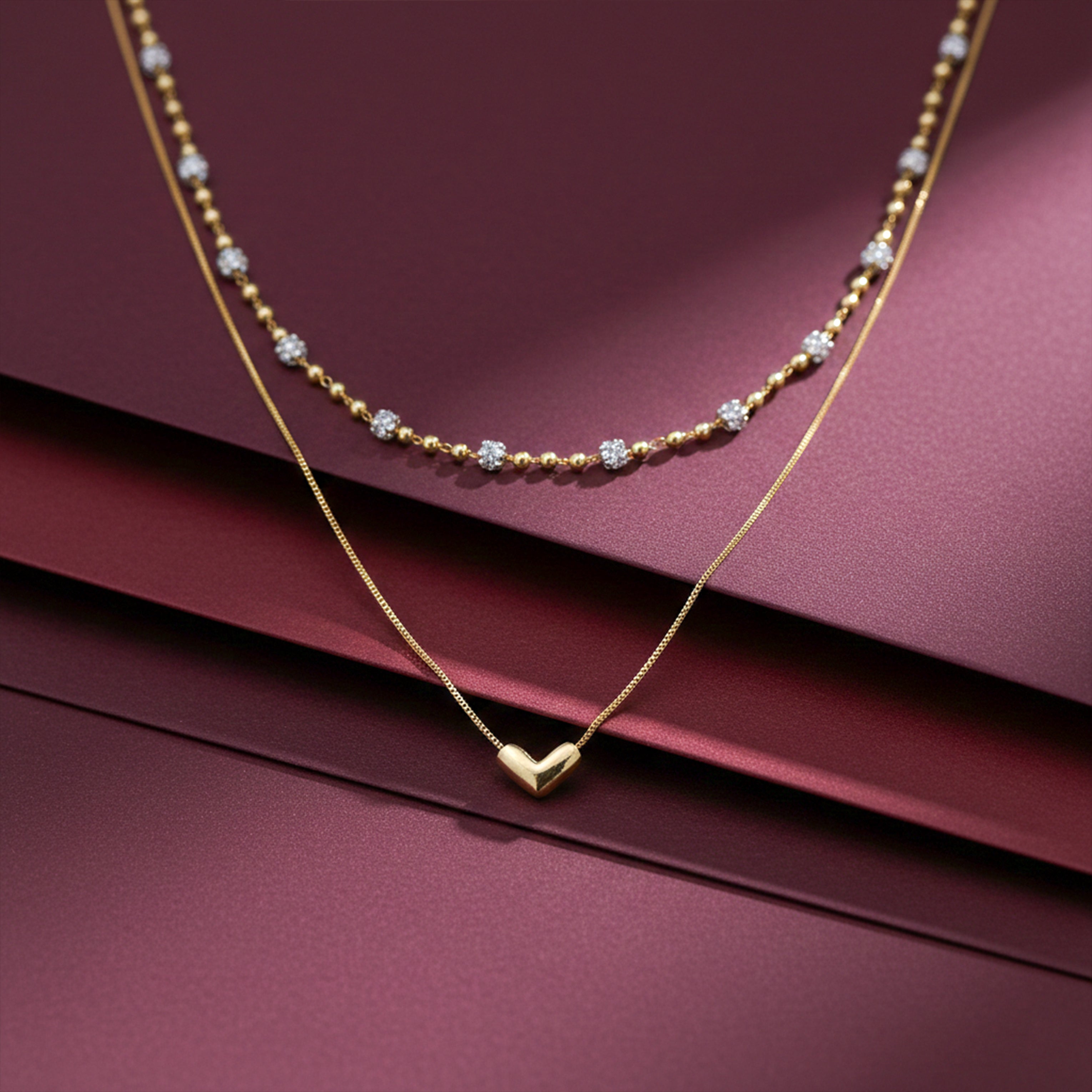 Modern Dual Layer Beaded Heart Necklace GWN -63