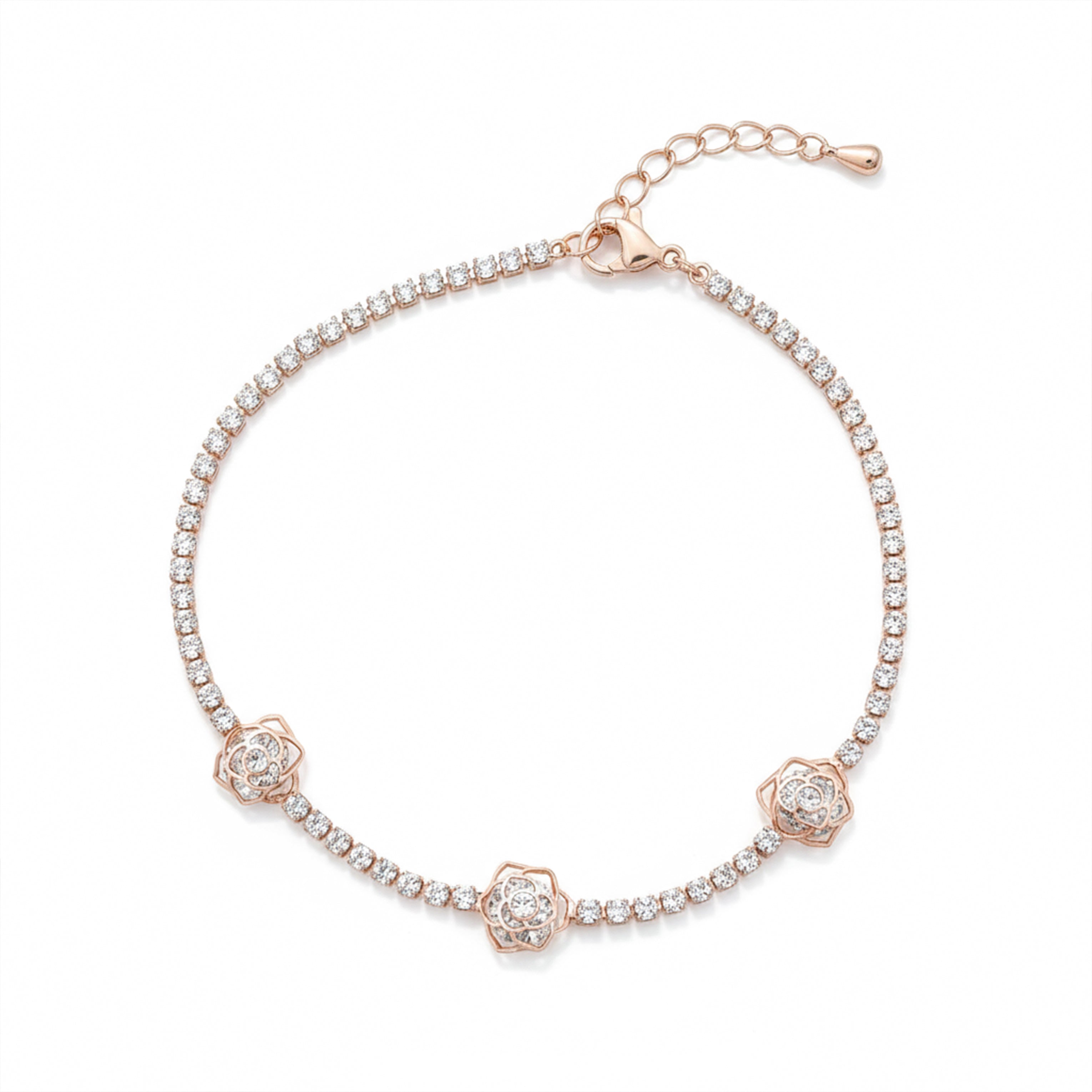 Imperial Tri-Rose Cluster Crystal Tennis Bracelet GWB-107