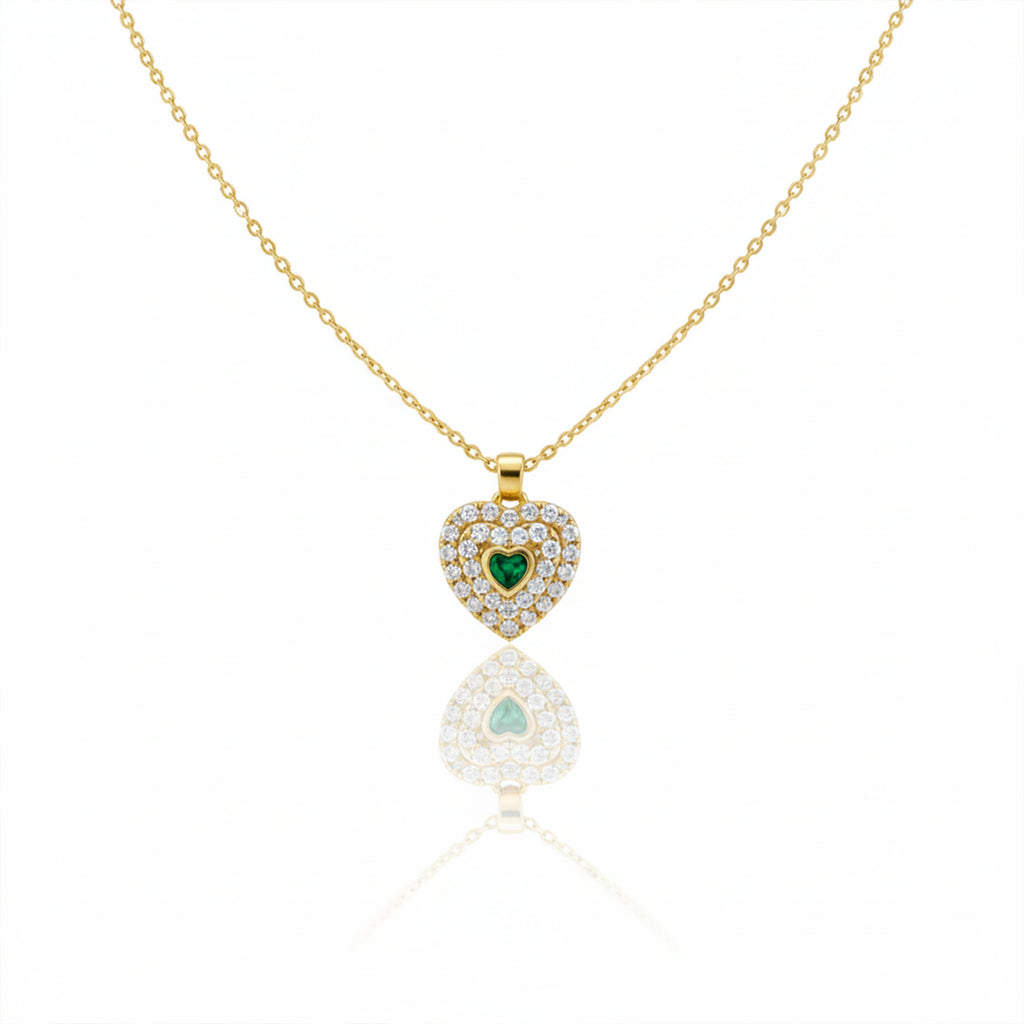 Modern Emerald Heart Double Halo Necklace GWN -121