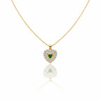 Modern Emerald Heart Double Halo Necklace GWN -121