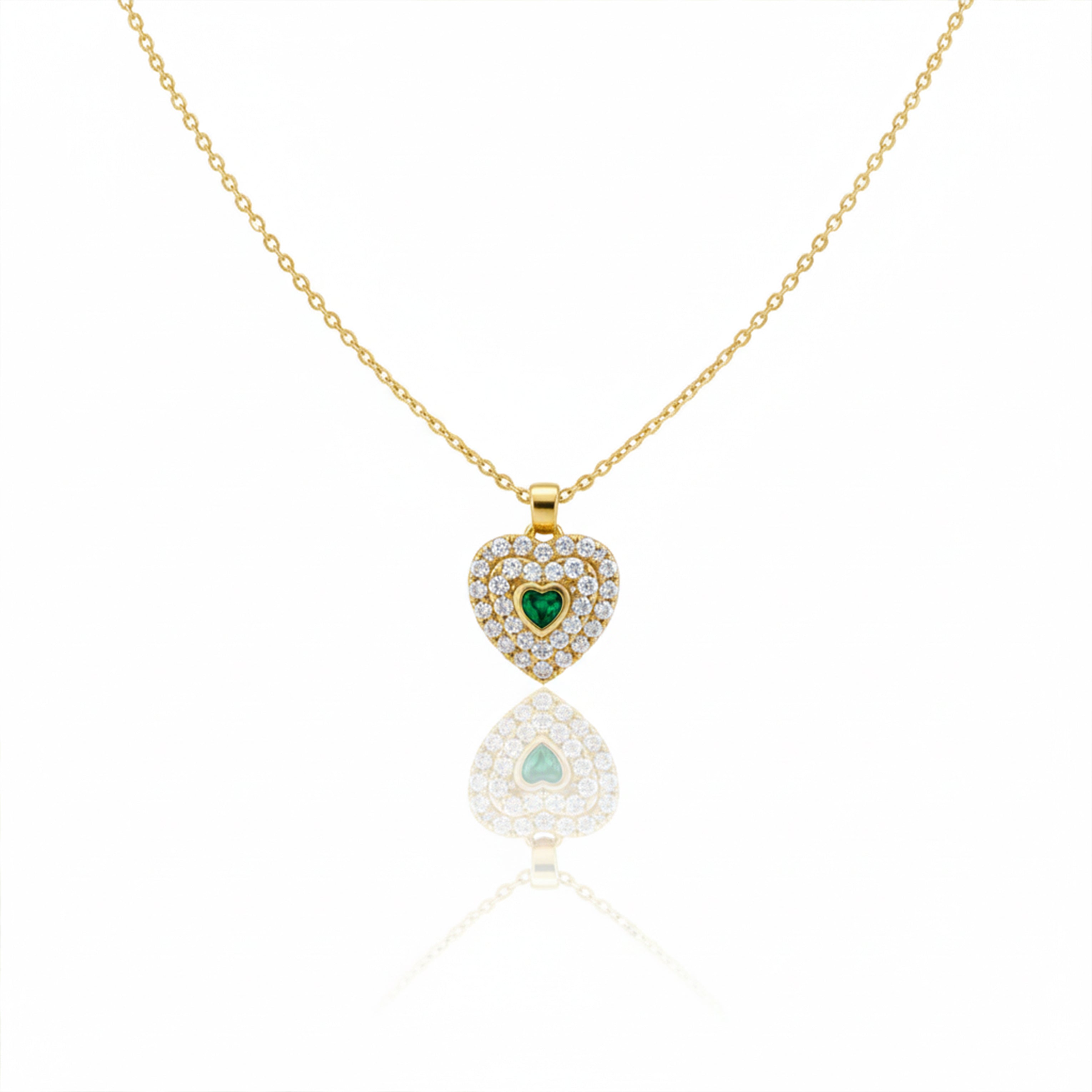 Modern Emerald Heart Double Halo Necklace GWN -121