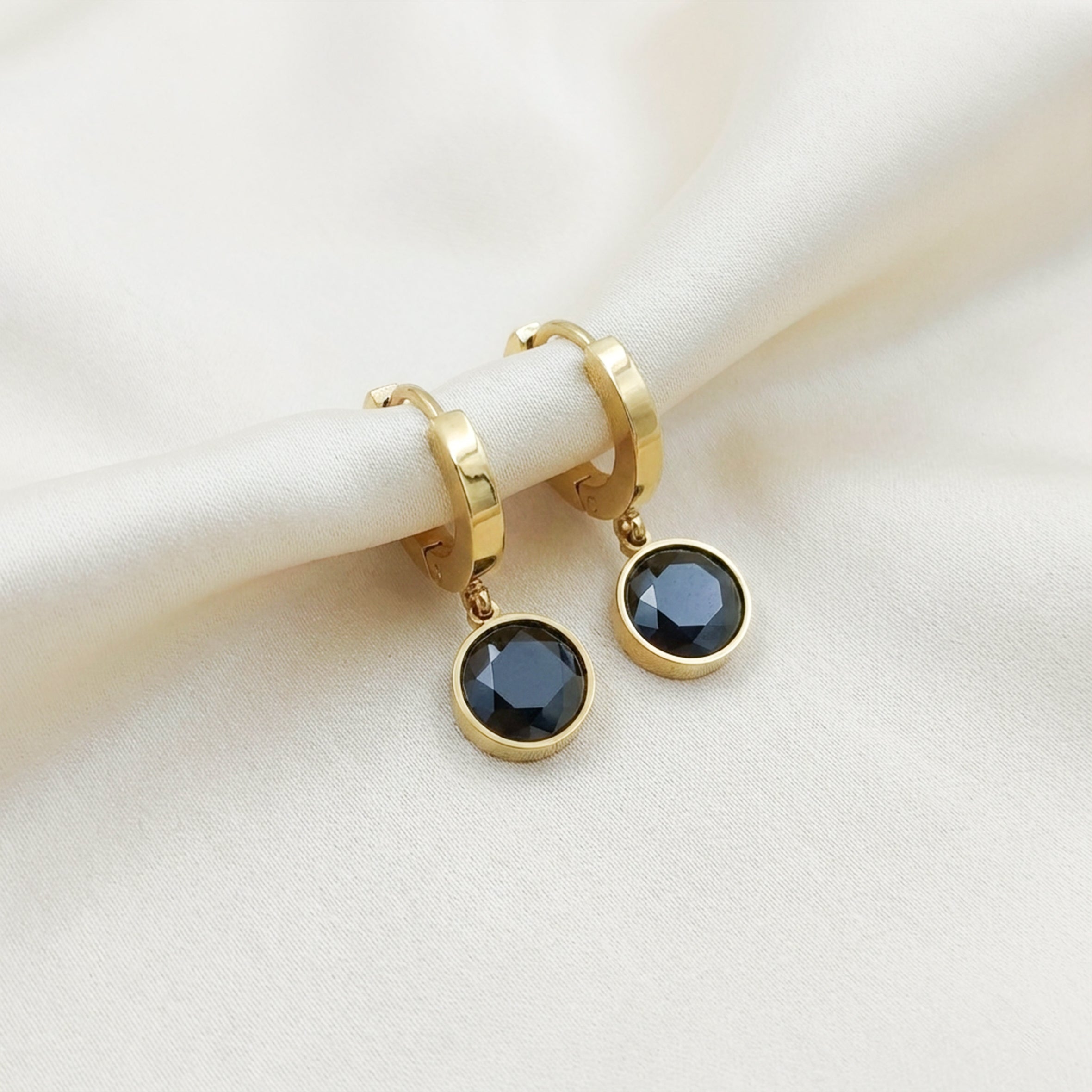 Black Noir Crystal Hoop Earrings GWE -19