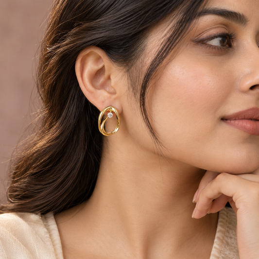 Sculpted Golden Orbit Stud Earrings GWE 51