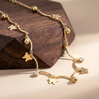 Classic Butterfly & Solitaire Crystal Wave Anklet GWA-44