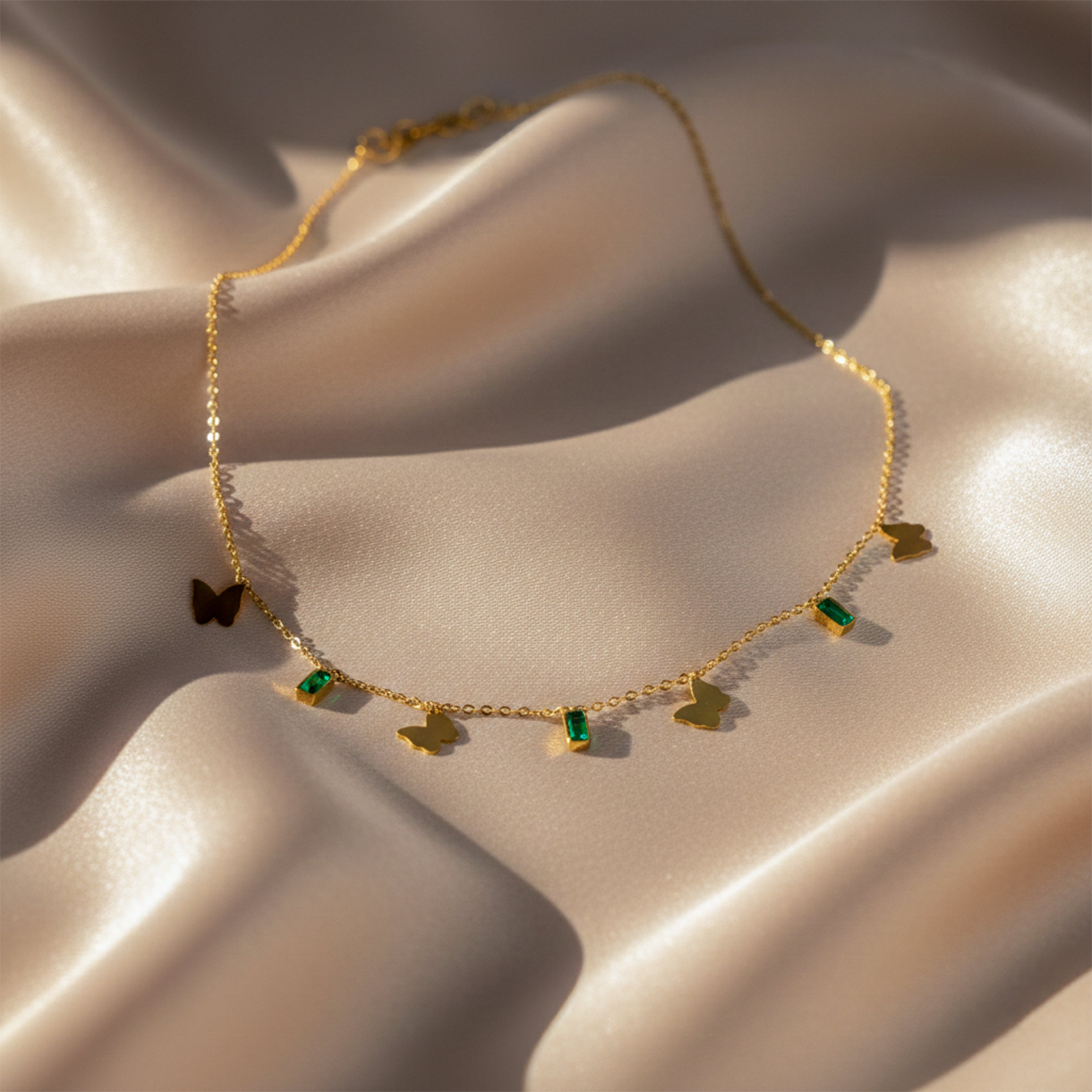 Modern Emerald Butterfly Charm Necklace GWN -105