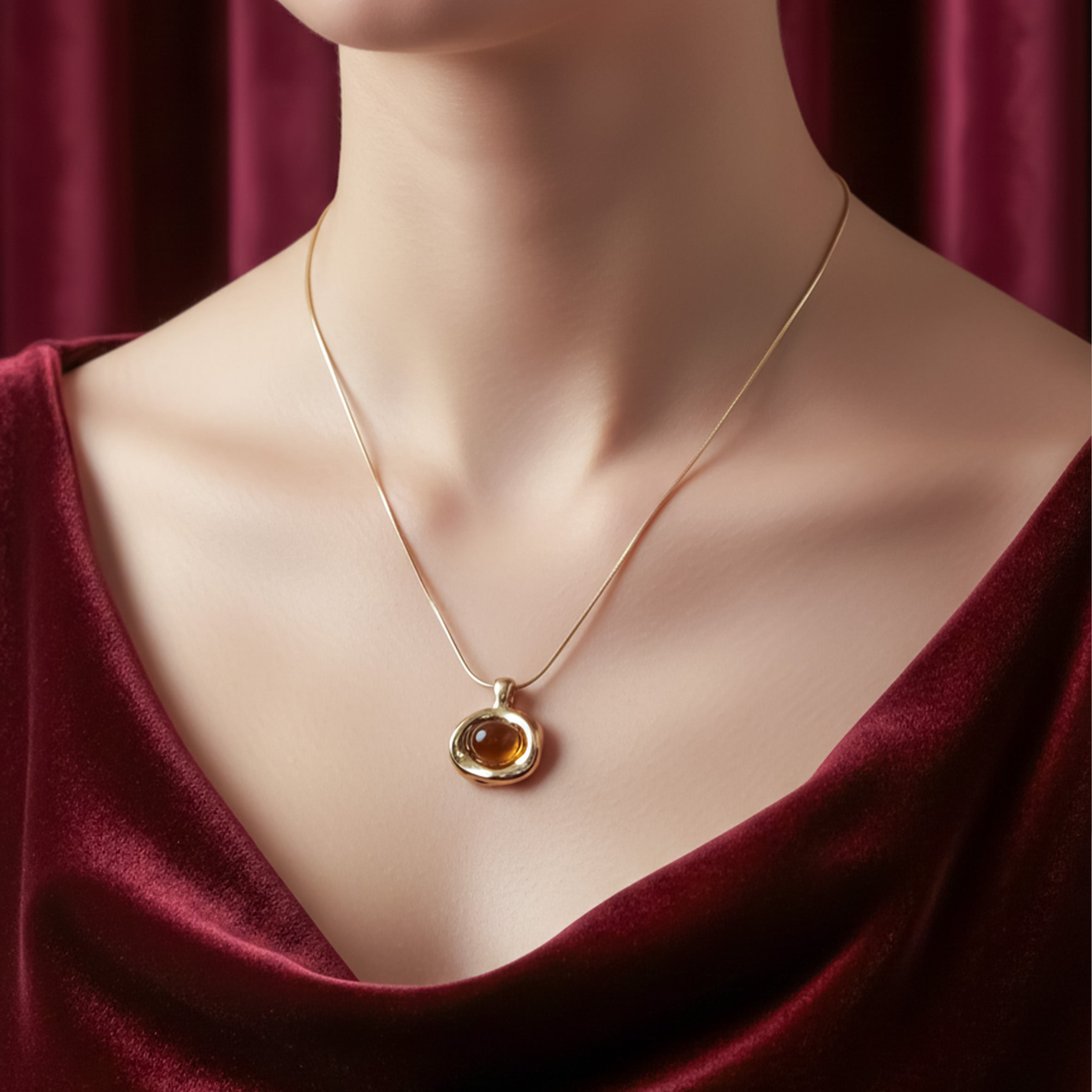 Modern Molten Gold Amber Pendant Necklace GWN -66