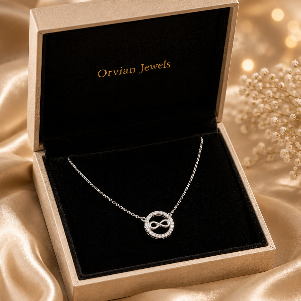 Sleek Infinity Halo Pendant Necklace GWN -49