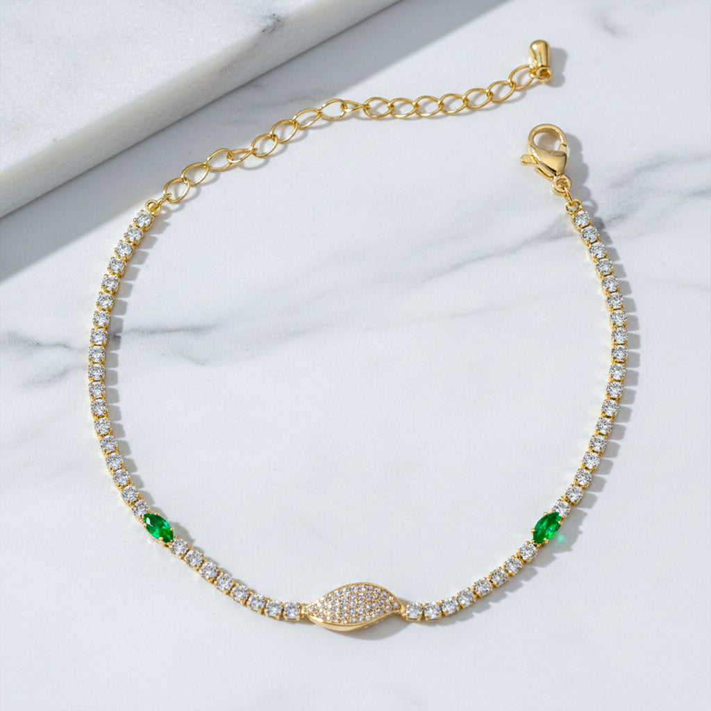 Imperial Emerald Green & Marquise Pave Tennis Bracelet GWB-106
