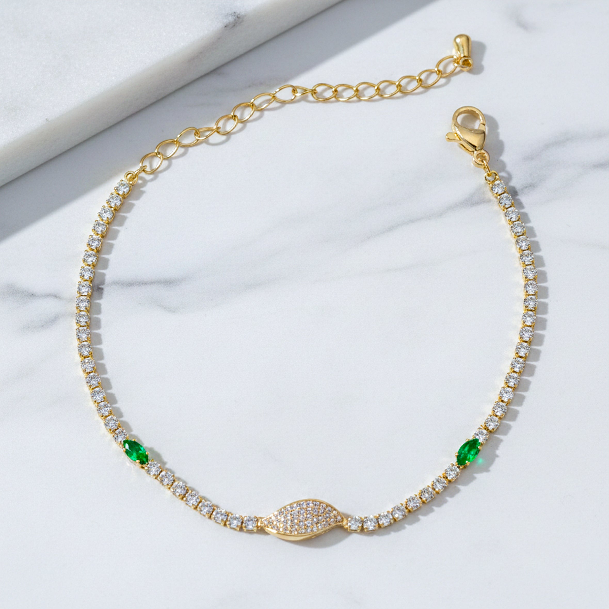 Imperial Emerald Green & Marquise Pave Tennis Bracelet GWB-106