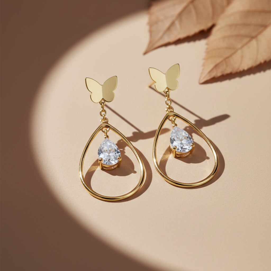 Butterfly Crystal Teardrop Earrings GWE -18