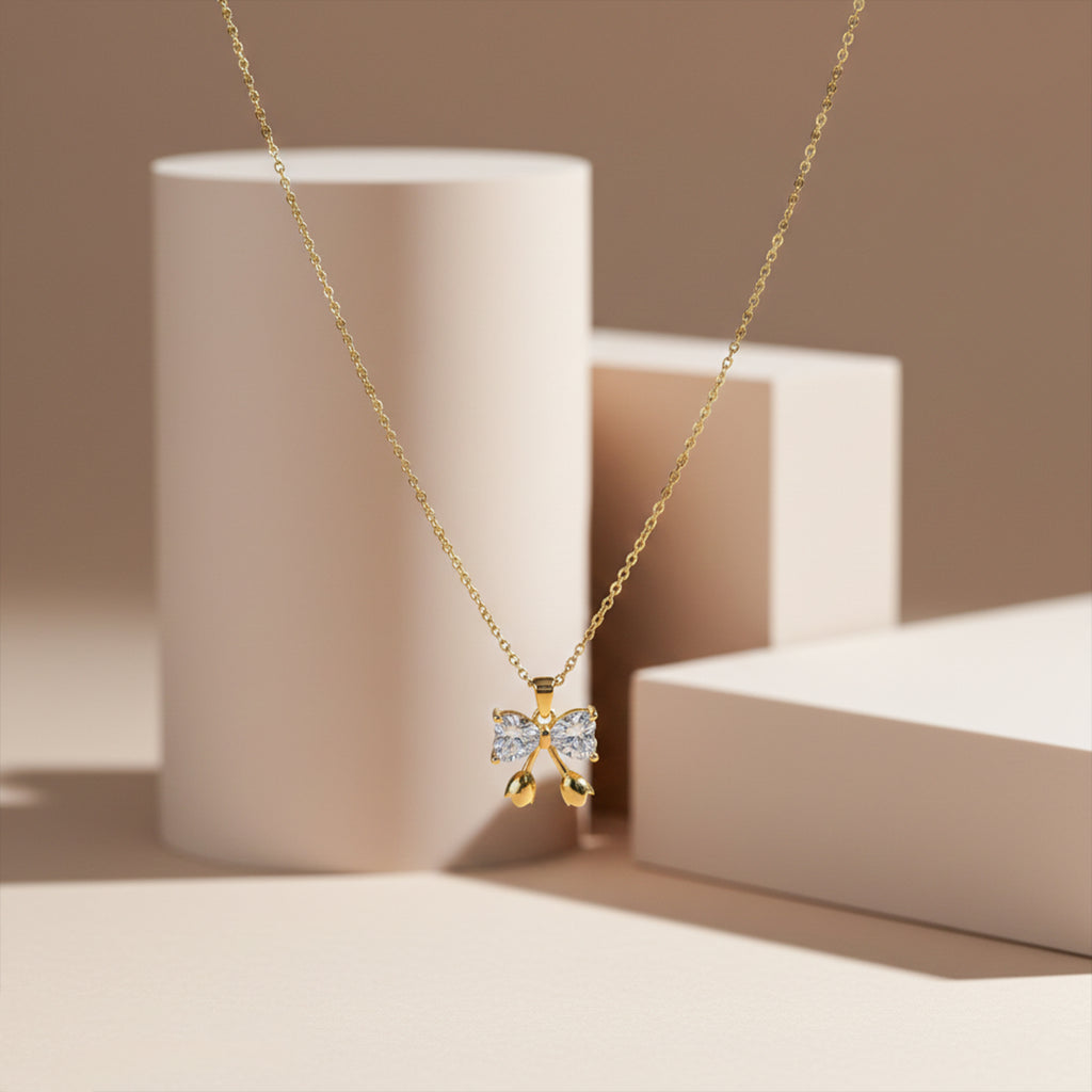 Modern Crystal Ribbon Bow Choker GWN -136