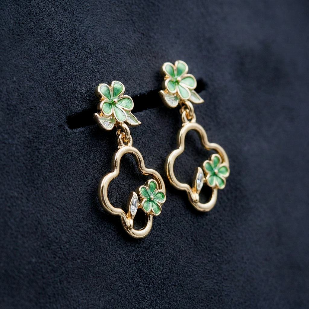 Flora Bloom Green Clover Hoop Earrings GWE -182