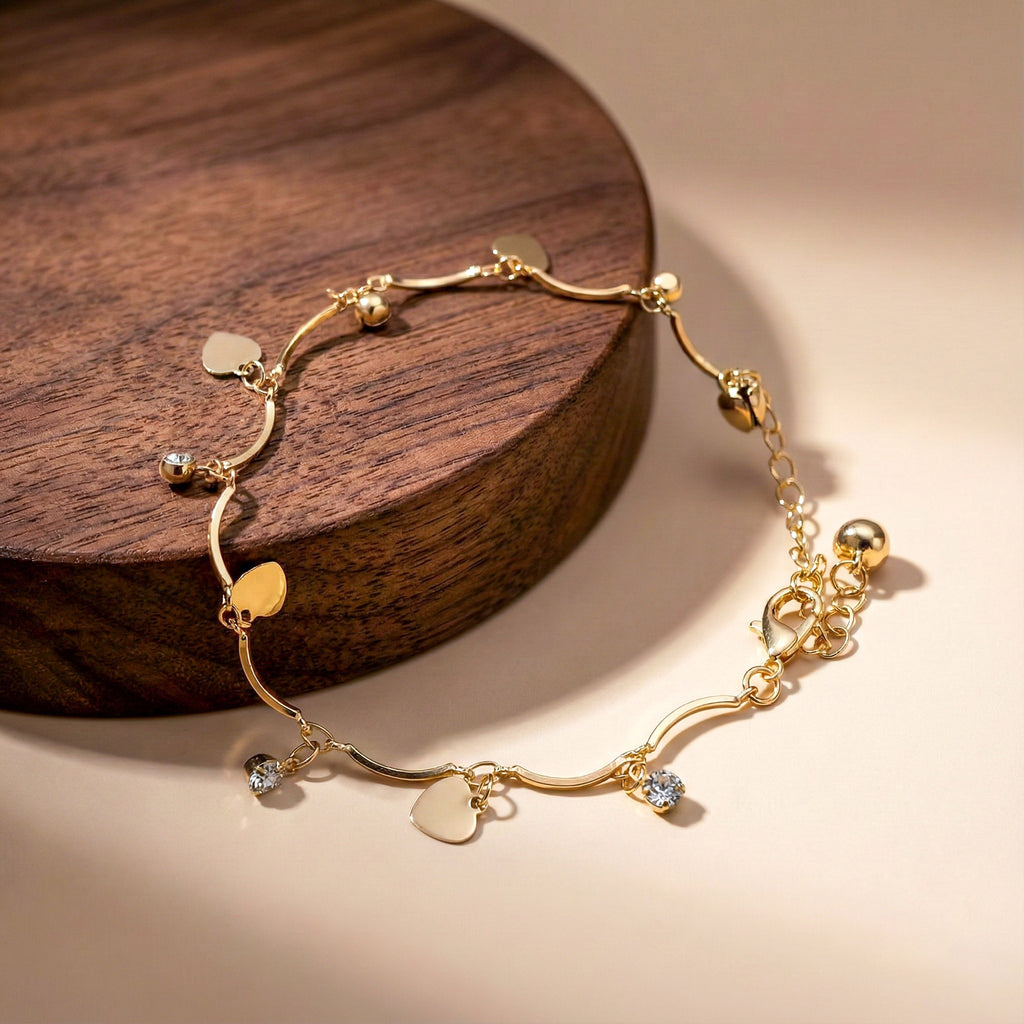 Classic Heart & Solitaire Crystal Wave Anklet GWA-31