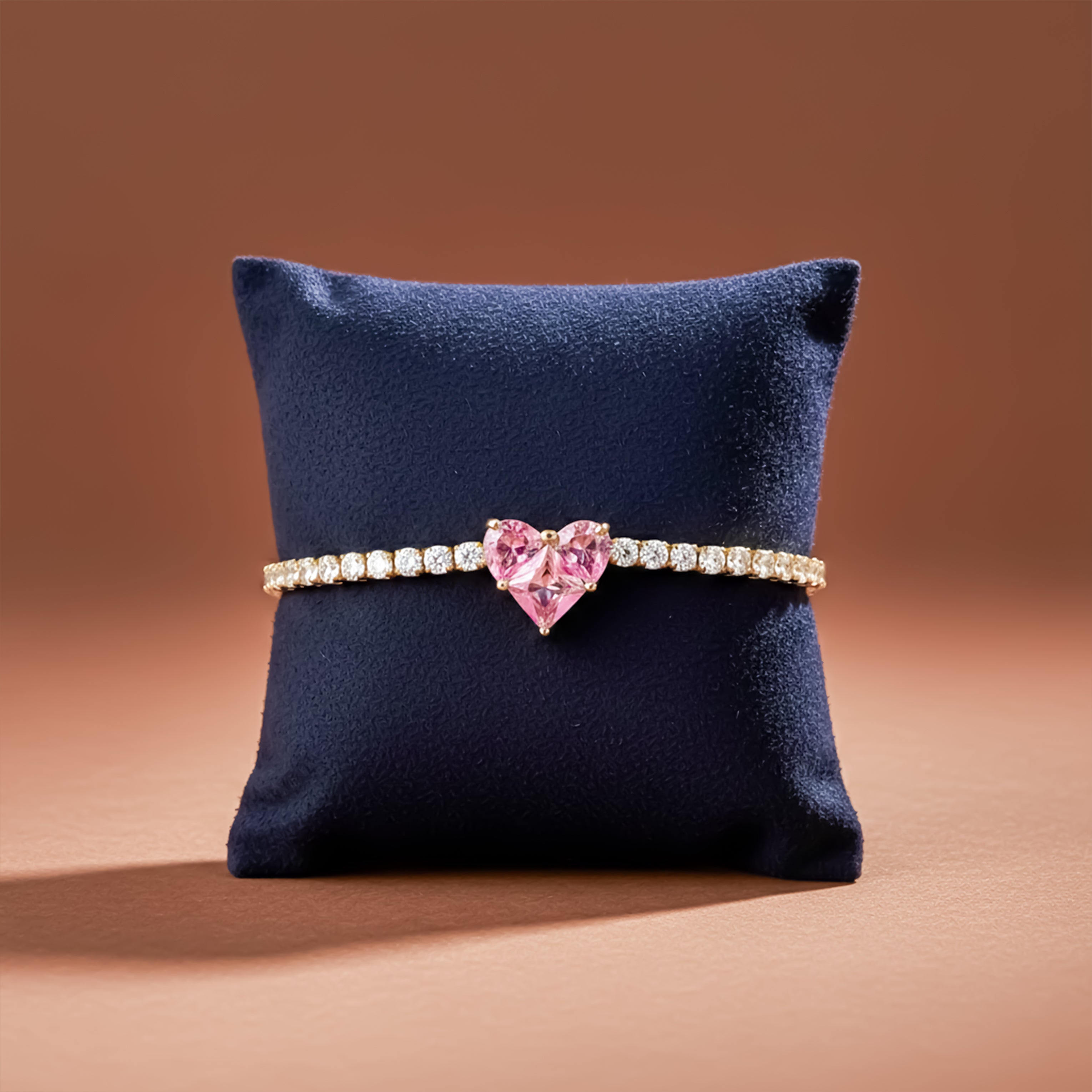 Imperial Pink Heart Solitaire & Crystal Tennis Bolo Bracelet GWB-117