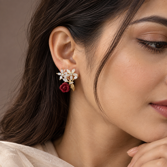 Crimson Rose Bouquet Earrings GWE 145