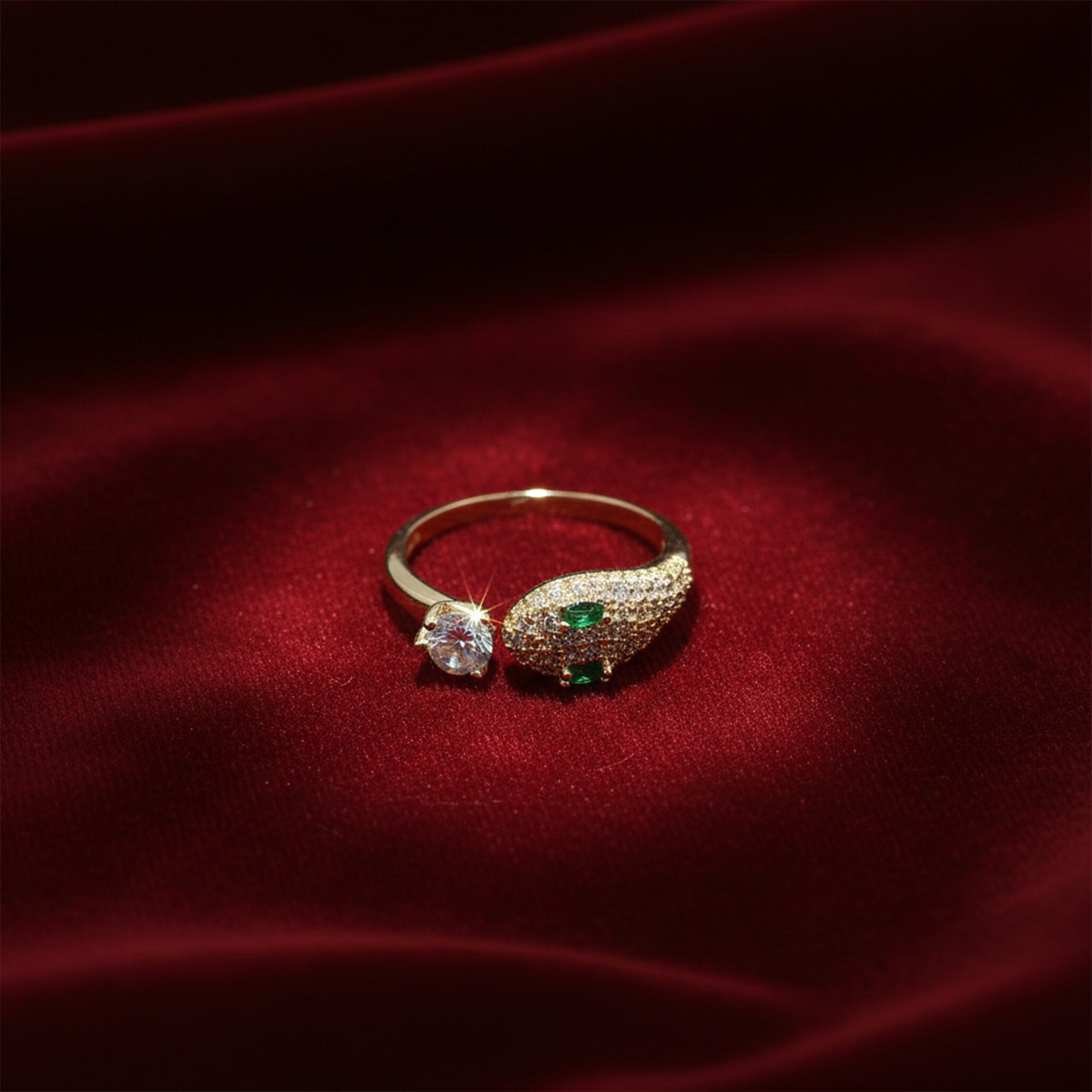 Emerald Eye Snake & Solitaire Wrap Ring GWR-79