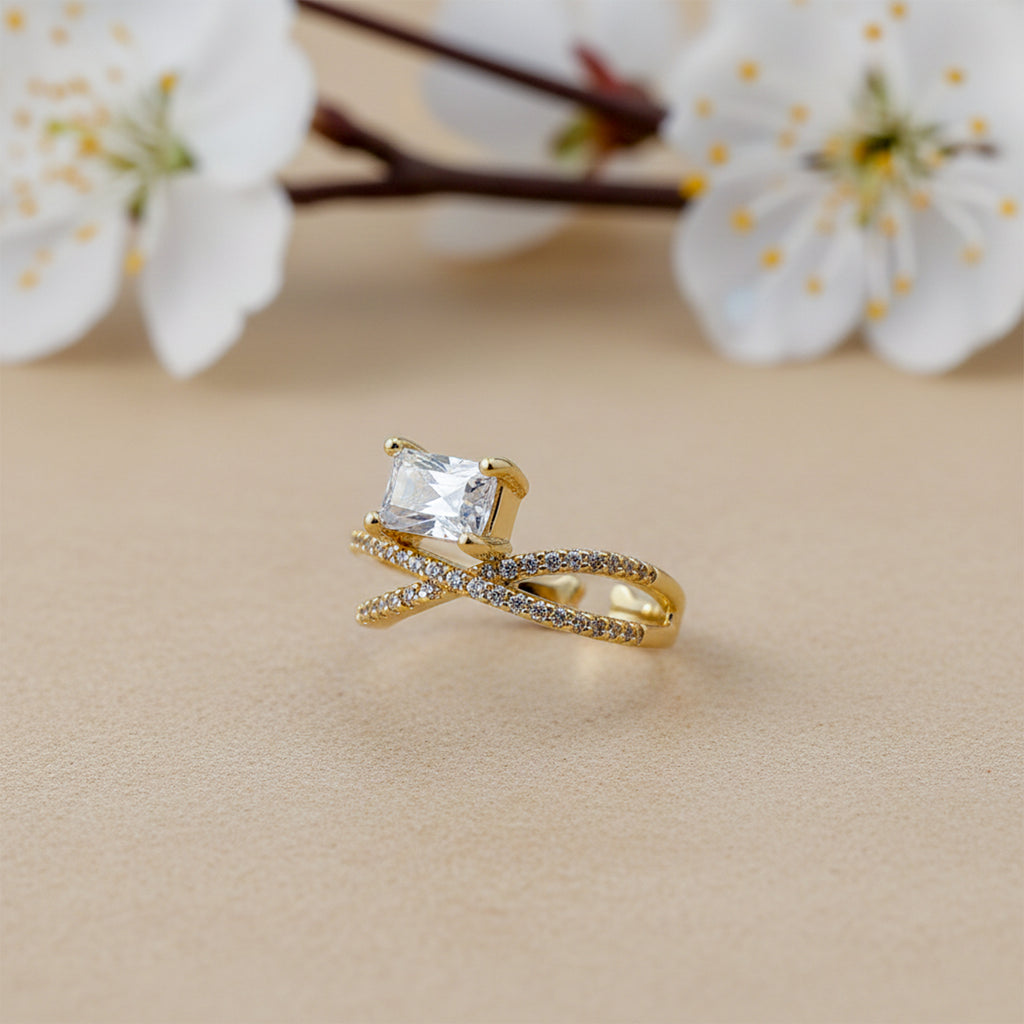 Emerald Cut Solitaire Criss Cross Wrap Ring GWR-29
