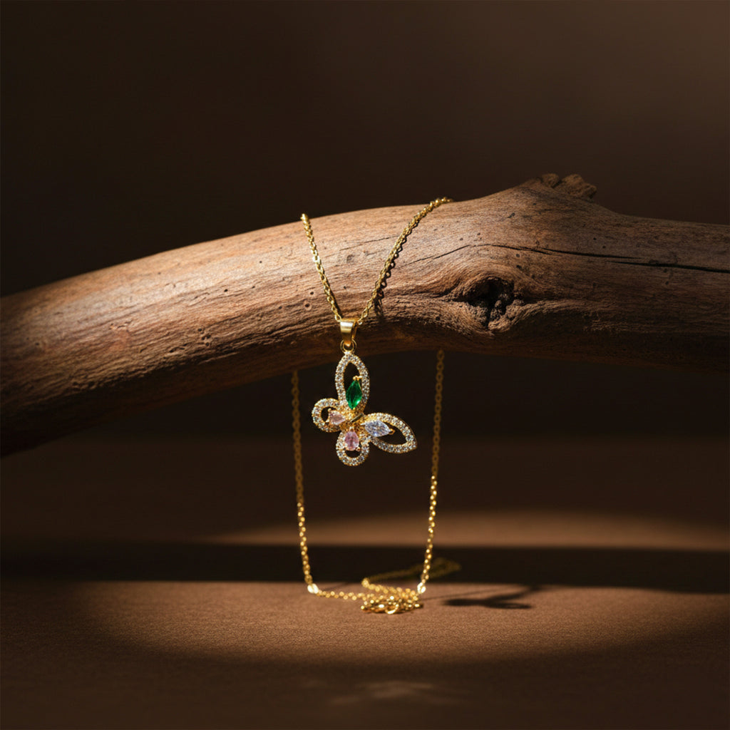 Modern Crystal Multicolor Butterfly Necklace GWN -137