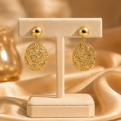 Golden Mesh Geometric Drop Earrings GWE -13