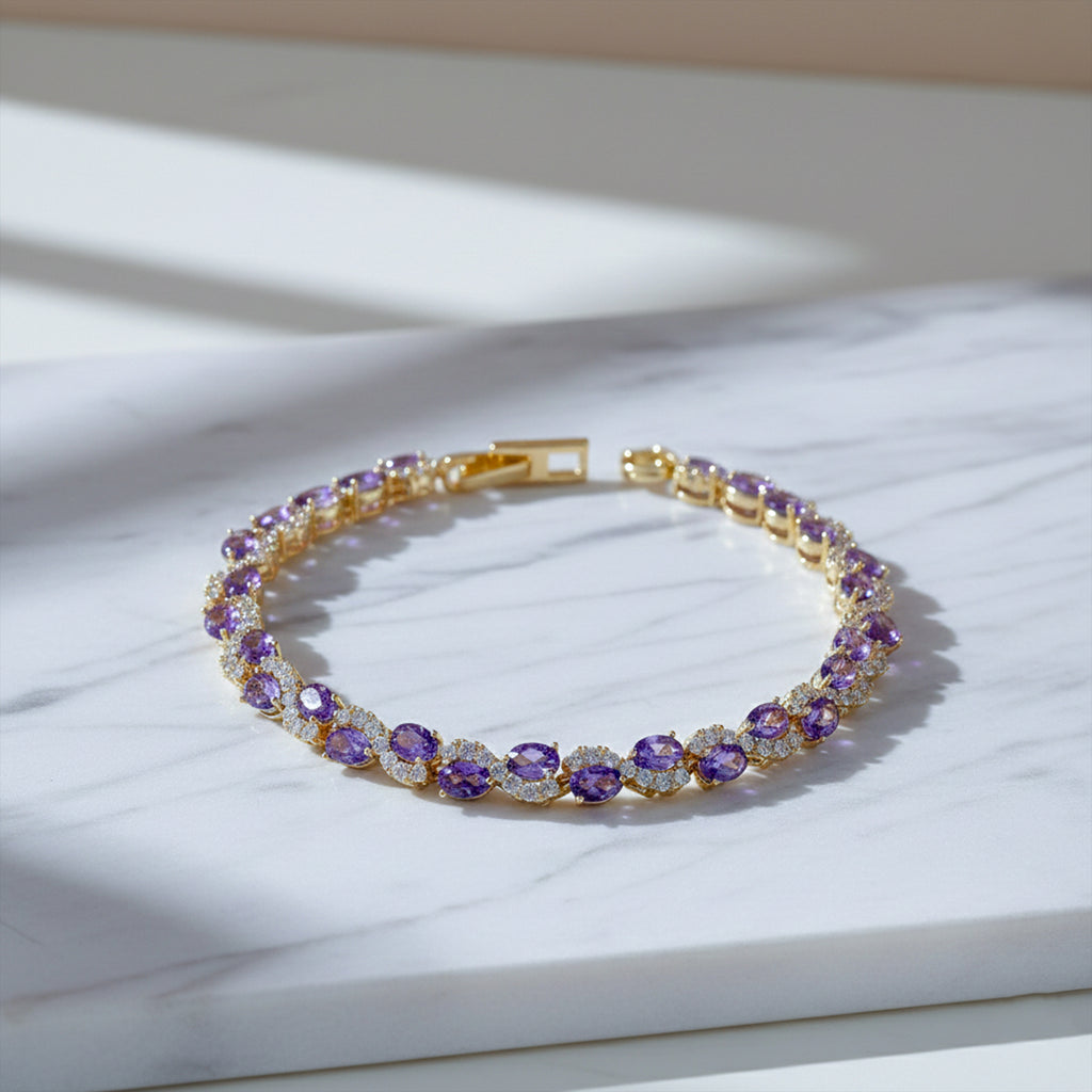 Imperial Amethyst Purple & Wavy Crystal Tennis Bracelet GWB-145