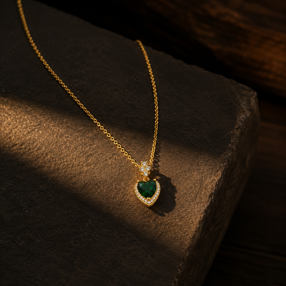Modern Emerald Heart Halo Pendant Necklace GWN -163
