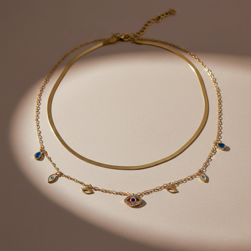 Modern Evil Eye Herringbone Layered Necklace GWN -104