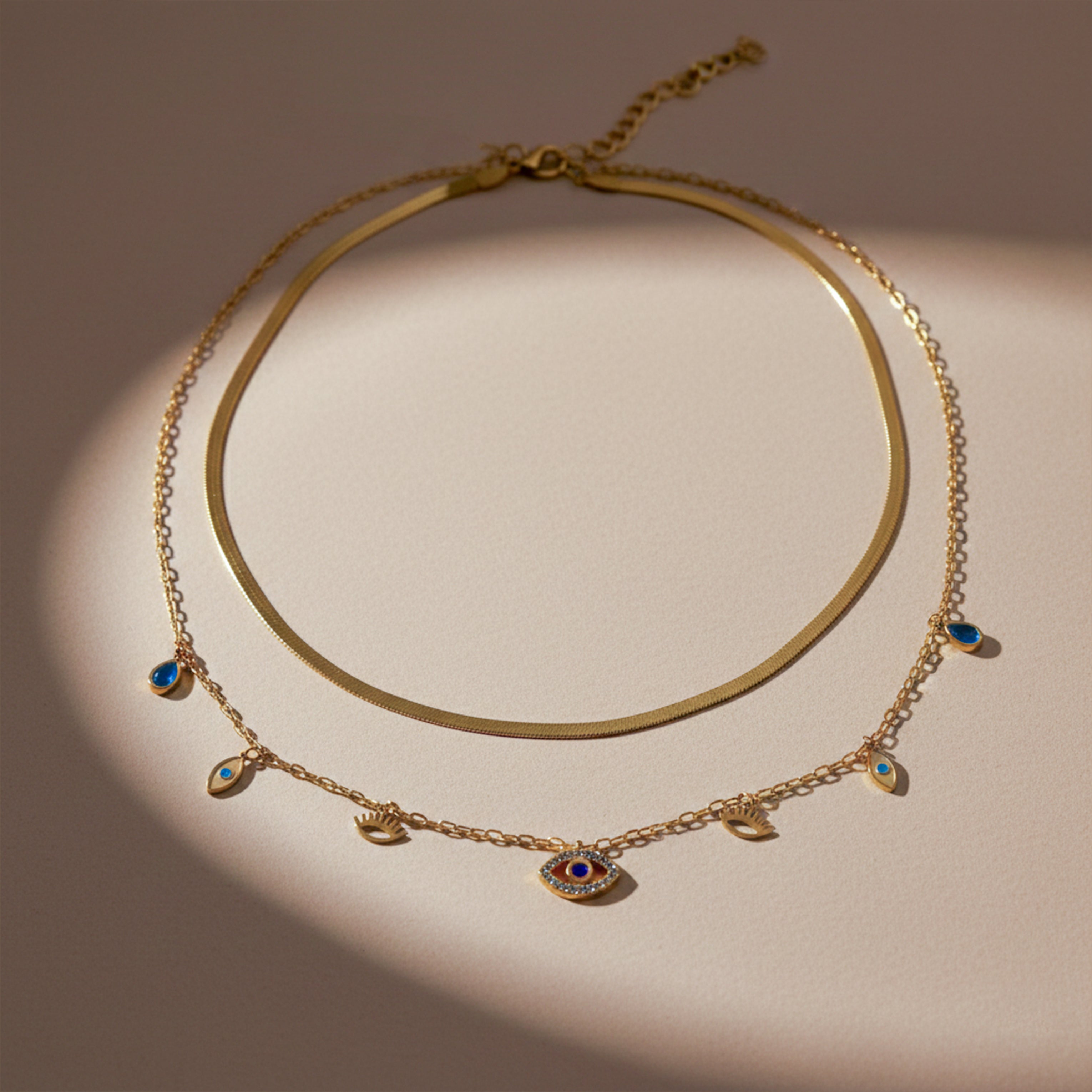 Modern Evil Eye Herringbone Layered Necklace GWN -104