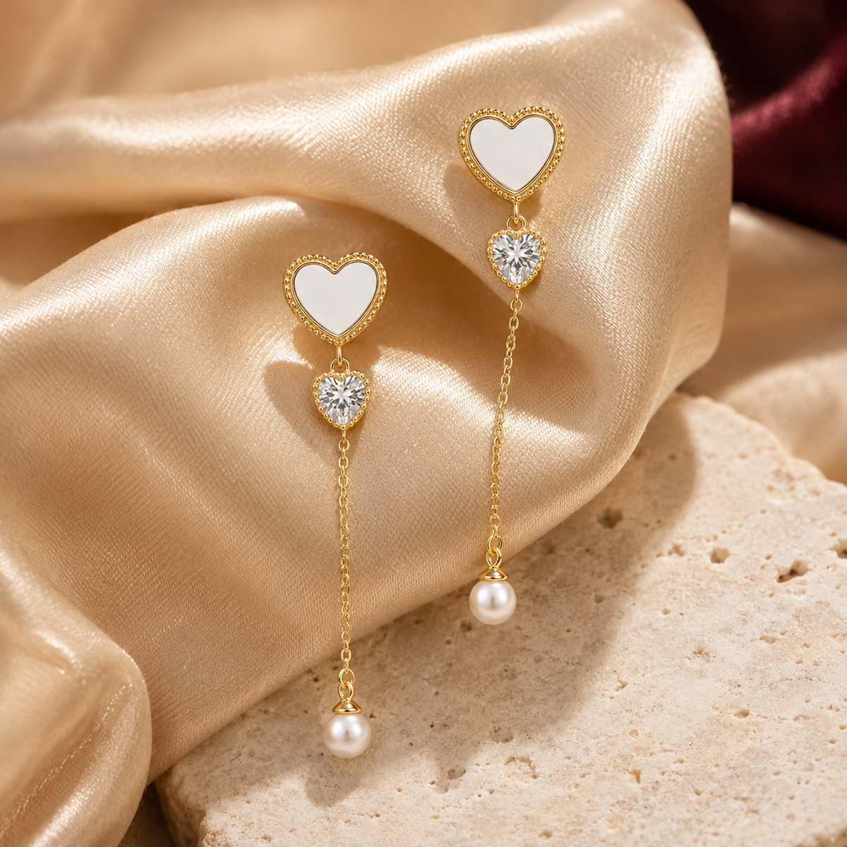 Trishna Shell Heart Pearl Drops GWE -87