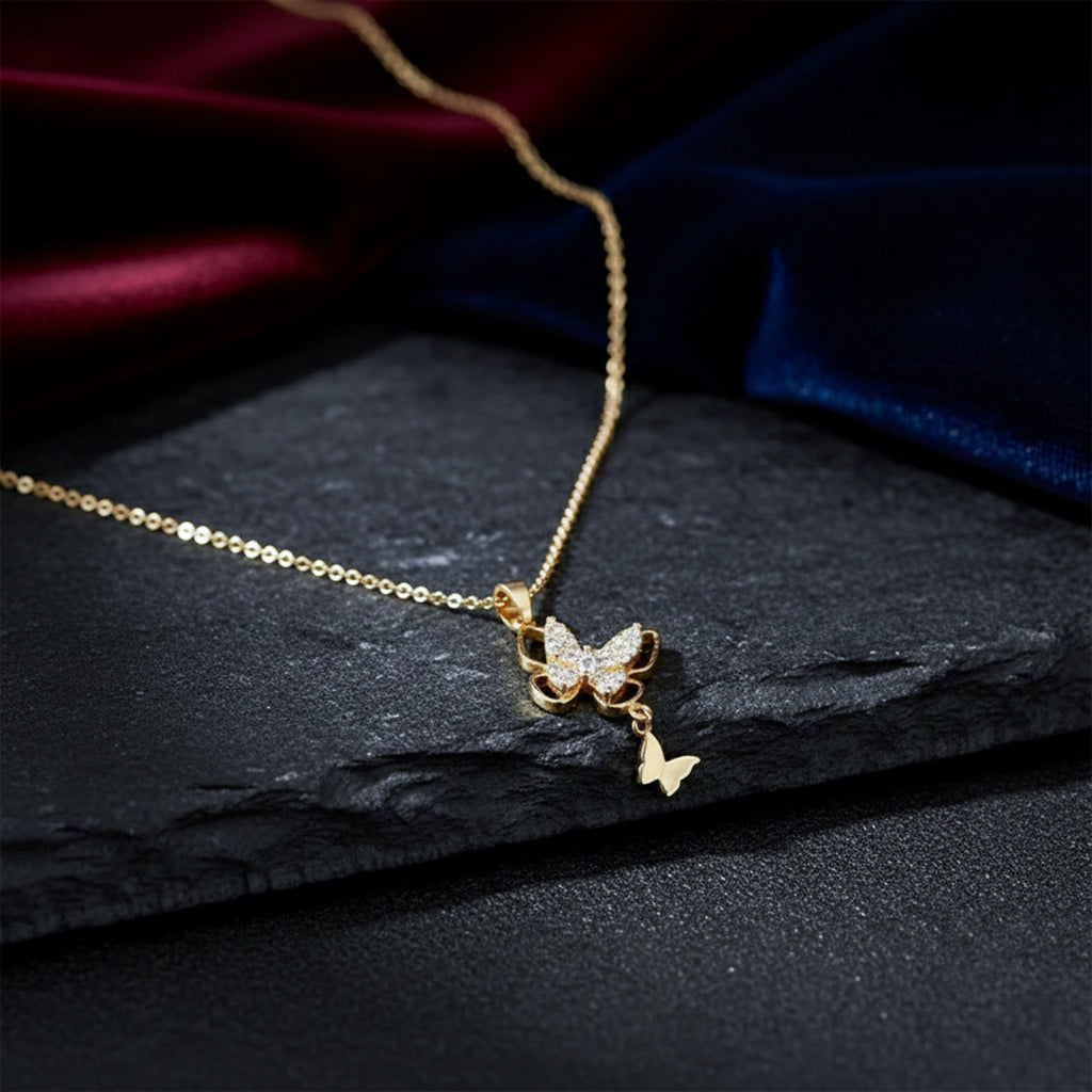 Modern Crystal Twin Butterfly Drop Necklace GWN -142