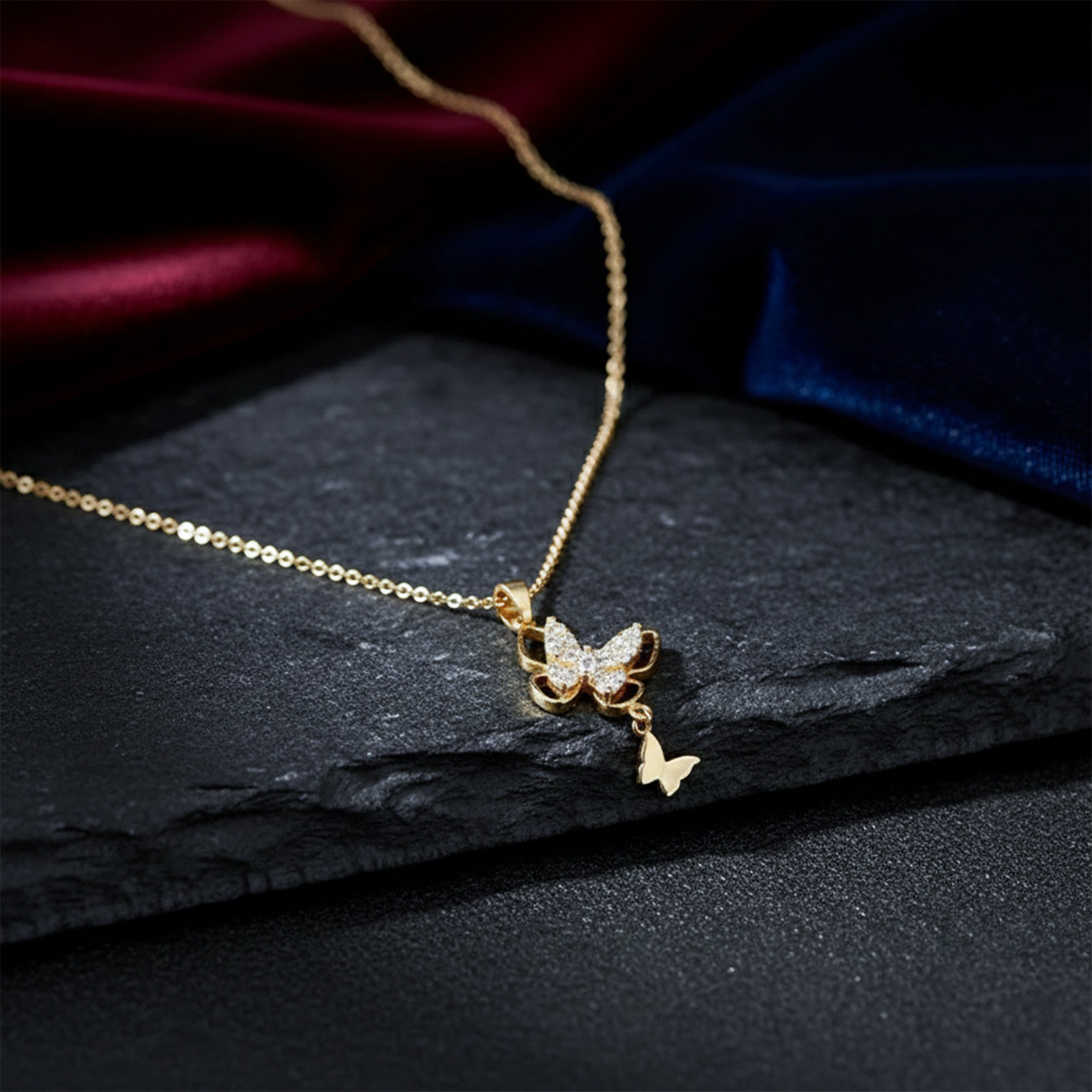 Modern Crystal Twin Butterfly Drop Necklace GWN -142
