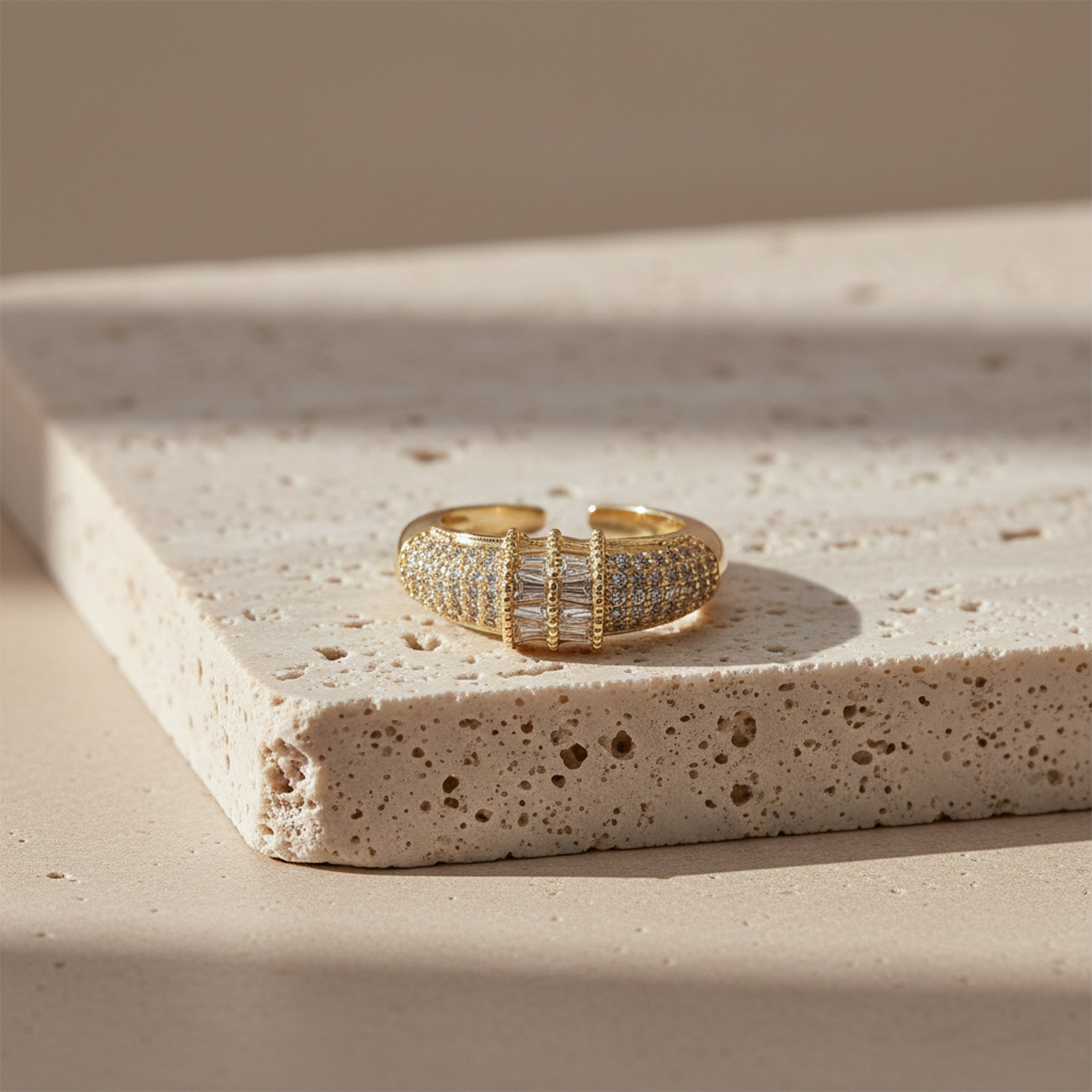 Baguette Panel Multi Row Pave Adjustable Ring GWR-23