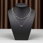 Modern Dual Layer Beaded Heart Necklace Silver GWN -64