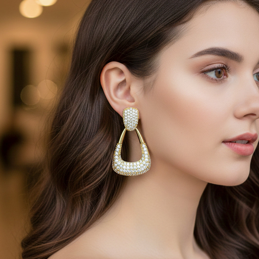Classic Geometric Pave Drop Earrings GWE -135