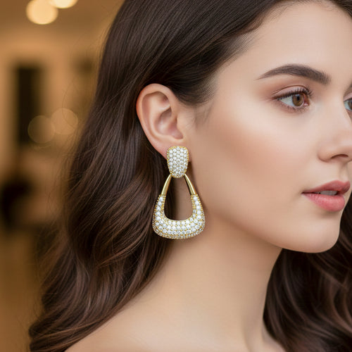 Classic Geometric Pave Drop Earrings GWE -135