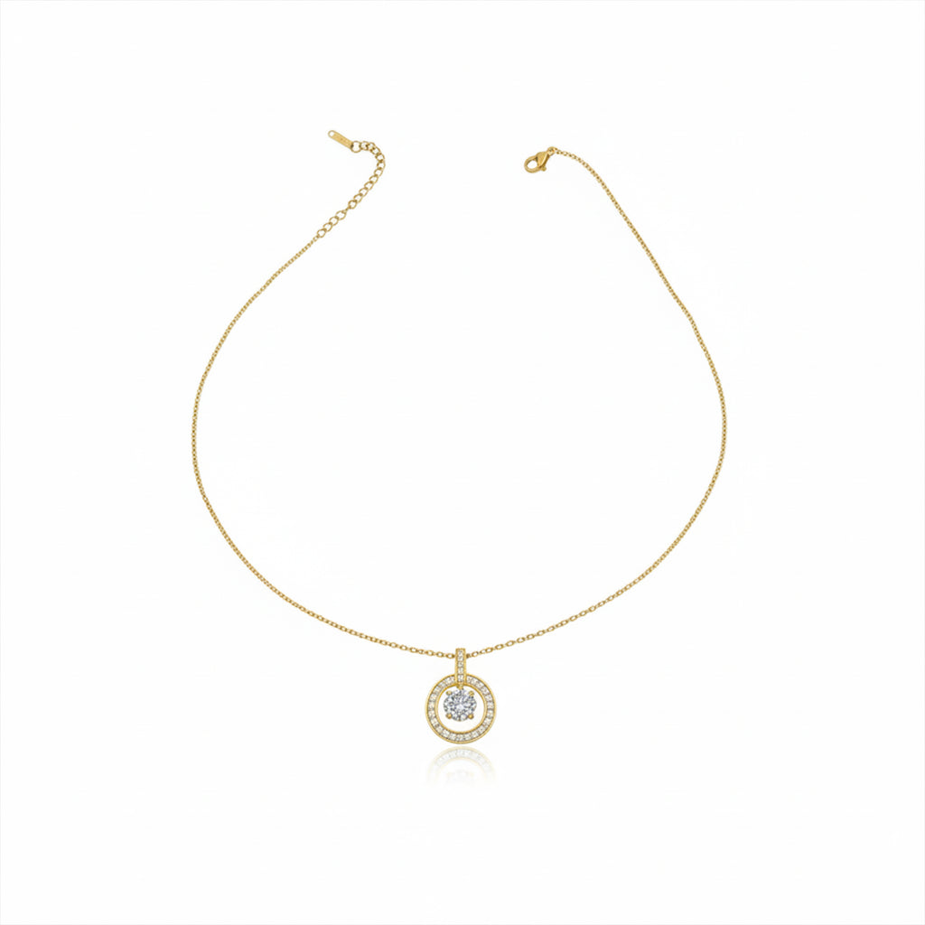 Modern Circular Solitaire Halo Necklace GWN -139