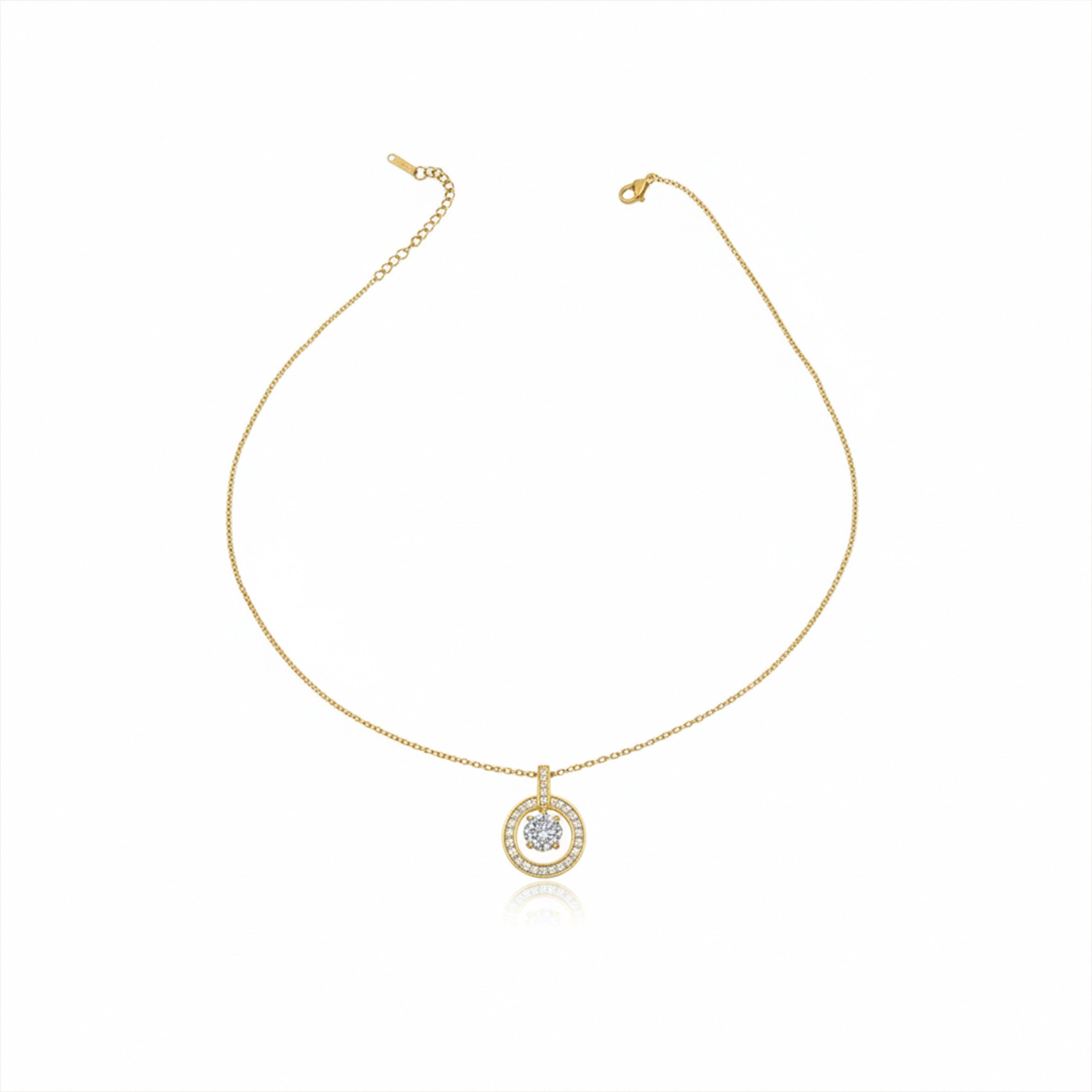 Modern Circular Solitaire Halo Necklace GWN -139