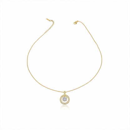 Modern Circular Solitaire Halo Necklace GWN -139
