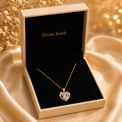 Classic Pink Heart Halo Bow Necklace GWN -79